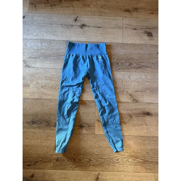 Gymshark Womens Blue Seamless Athletic Workout Cropped Leggings Size Small - Picture 1 of 3